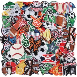 72 Pcs Sports Iron on Patches Embroidered Football Baseball Soccer Basketball Patches Iron on Hat Patches Mixed Sport Appliques Sew on for Hat Backpack Pants Jeans Clothes