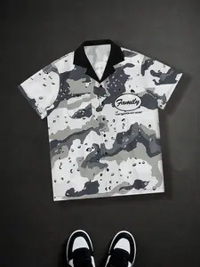 Men's Desert Camo Camp Collar Button Up Shirt, Streetwear Hawaiian Style Short Sleeve Casual Top