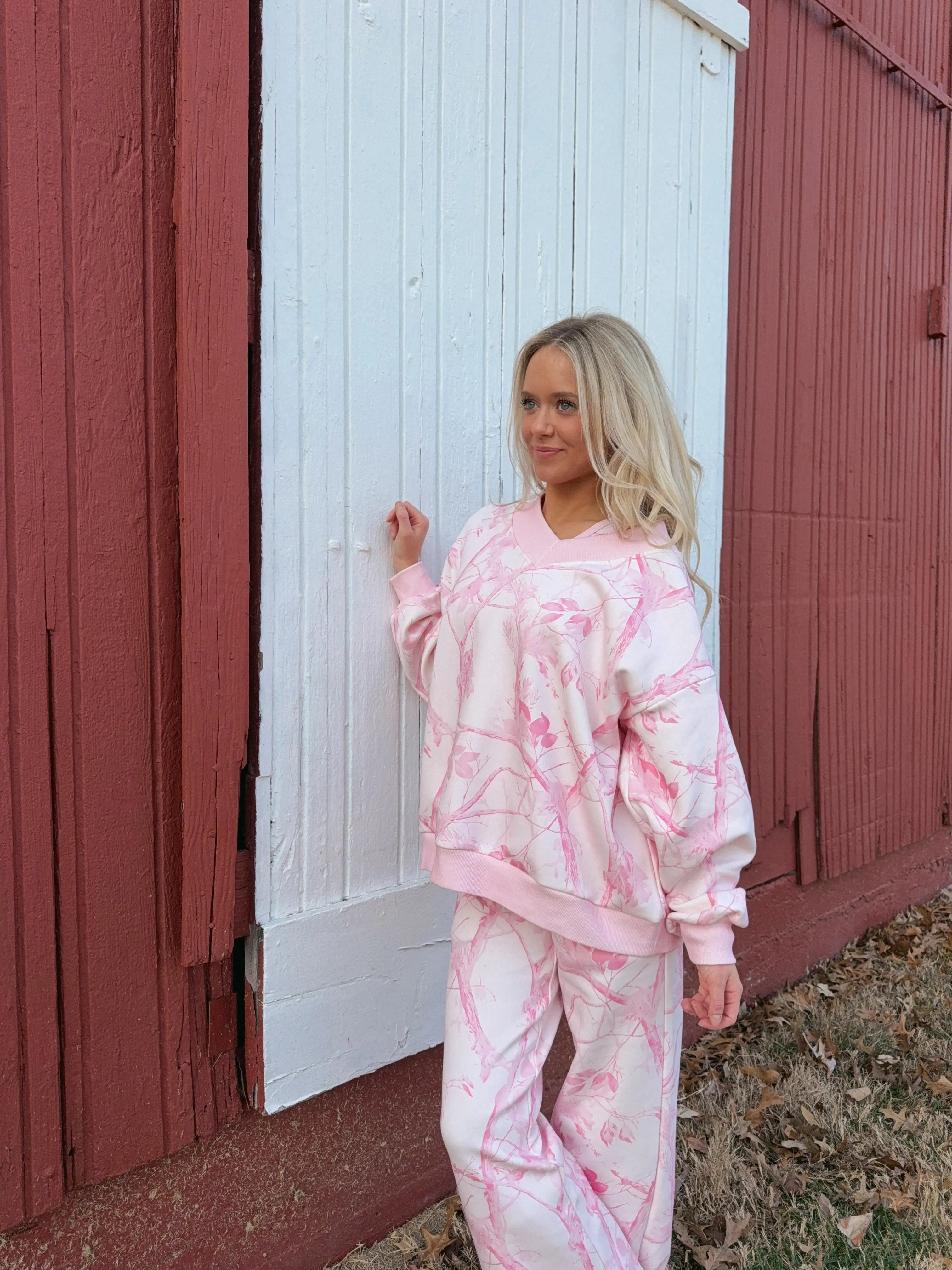 Bubblegum Pink Camo V-Neck Pullover