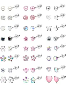 24Pairs Hypoallergenic Earrings for Girls Women -   Screw Back Earring Cute Kids Baby Toddler Earrings 4mm Tiny Screwback Flat Back Stud Earring Set Age: Over 3 Years Old