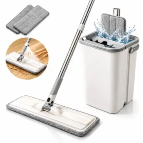 Electric Upright Floor Mop & Bucket Set with Wringer, Wet-Dry Flat Mop System, 4 Reusable Microfiber Pads, Self-Wringing for Hardwood, Tile, Vinyl Floors