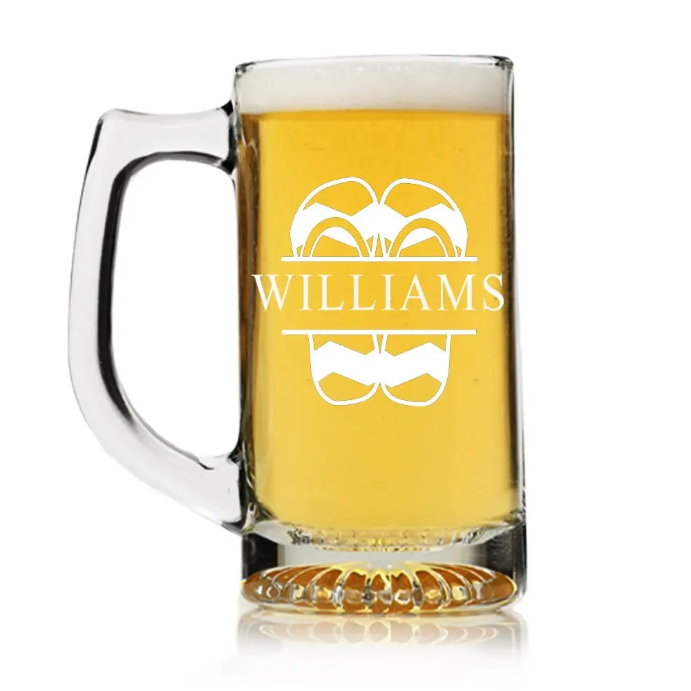 Personalized Beach Theme Beer Mug Glass, Split Monogram Beer glass,Personalized Beer Glass Gift,Engraved Beer Mugs,Groomsman Gifts,Beer Gift