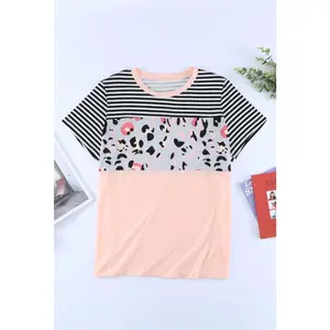 Pink Stripes Leopard Top Plus Size