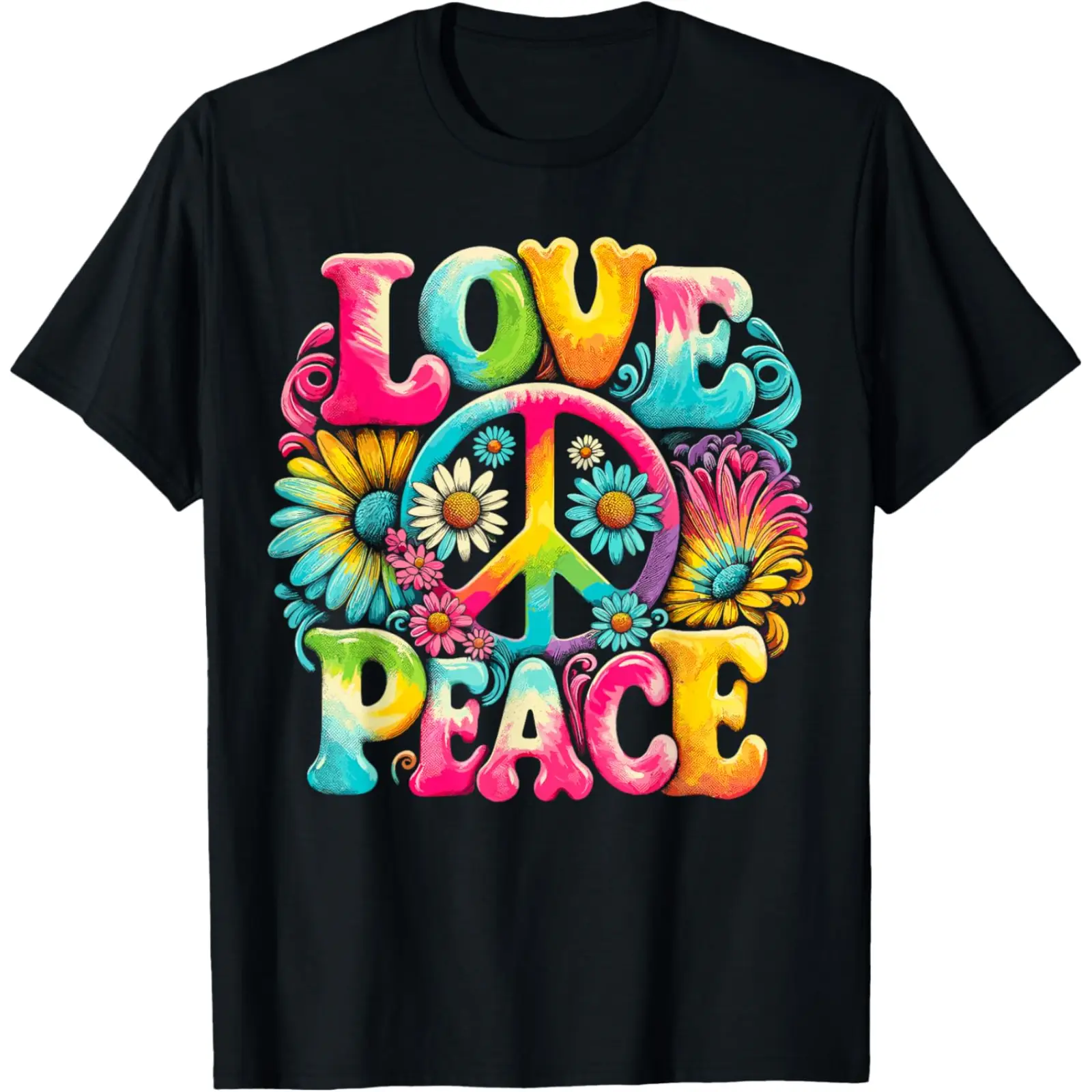Women's Hippie T-Shirt with Tie Dye Peace Sign Graphic, Casual Shortsleeve Crewneck, Soft Smooth Garment for Daily Wear