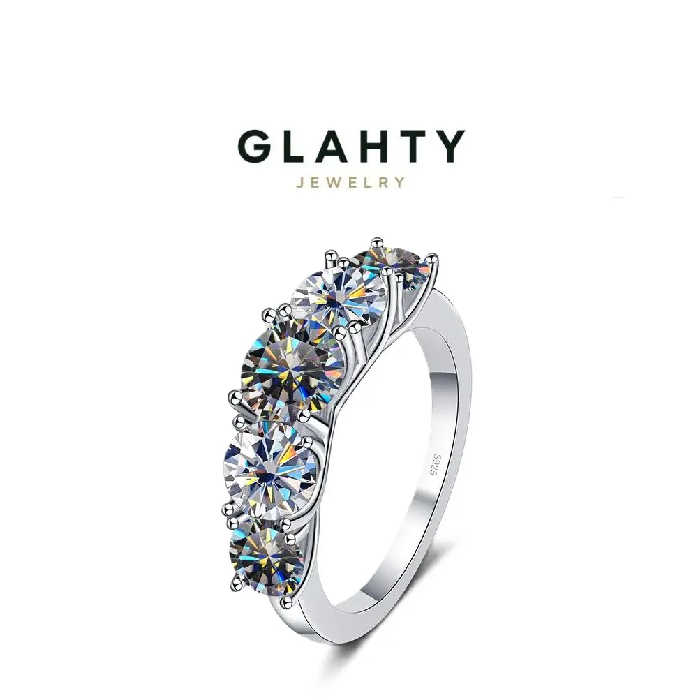 Glahty S925 Sterling Silver D Color 3.6CT Sparkling Moissanite Eternity Ring for Female Adults, Luxury Wedding Band, Engagement Ring