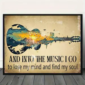 1PC Diamond Painting Kit Crafts with Multiple Size Options (30X40 Cm, 40X50 Cm) Vintage Guitar Wall Quote Sign, Fully Drills Round Mosaic Handmade Art, Perfect for Home Decor Birthdays Gifts, Unique Creative Ideas,Frameless