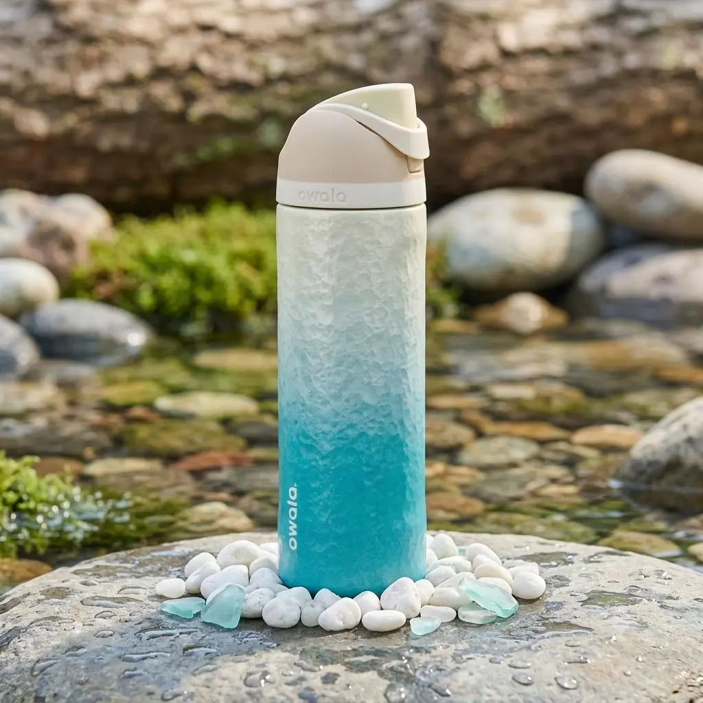 Owala FreeSip Sway Ocean Blue Gradient Water Bottle Insulated Stainless Steel Leakproof Straw Lid Travel Tumbler Cup Holder Friendly Beach Gym Outdoor Hydration Bottle