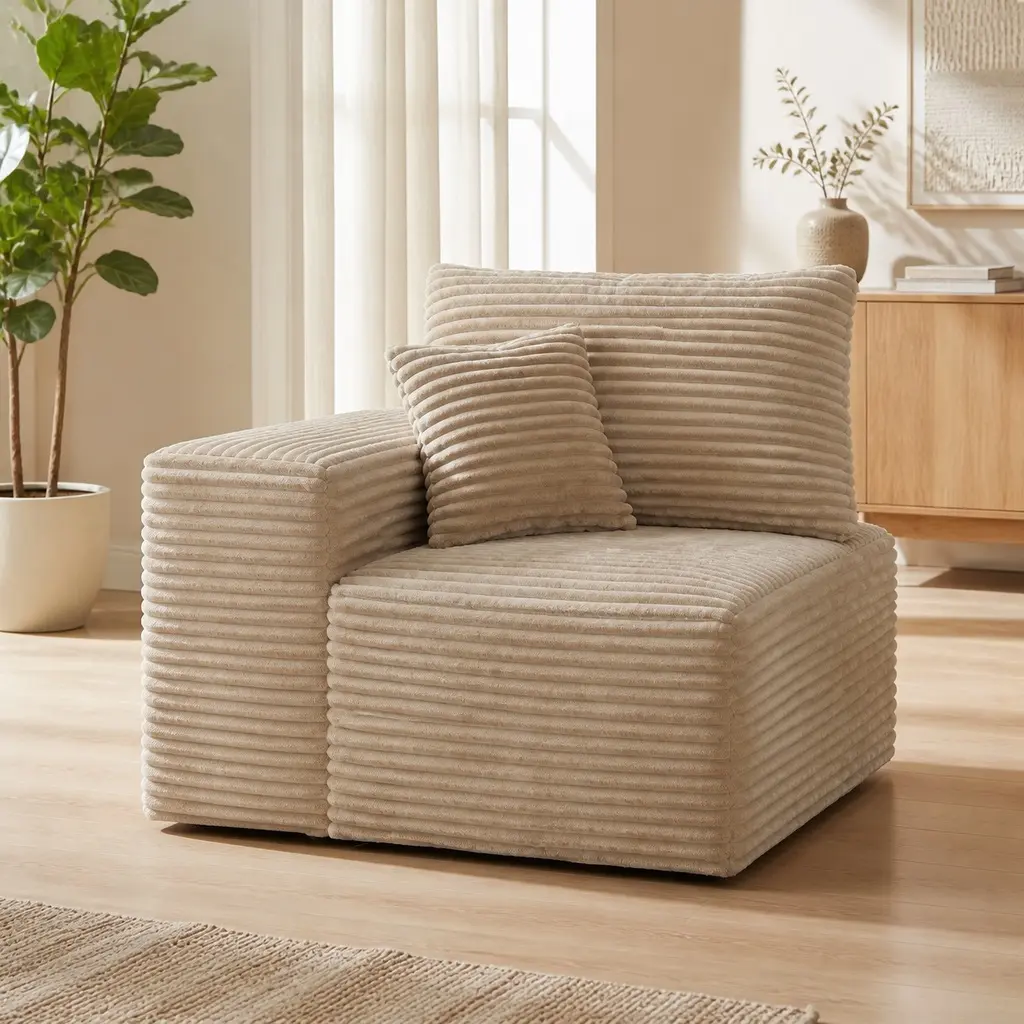 Modular Compression Sofa Chair, Legless Floor-Hugging Armless Accent Chair, Camel Corduroy Upholstered Single Seat Couch for Living Room, Bedroom, Small Space, Home Theater, Dorm, Easy Assembly, Camel Color Options, Corduroy Material