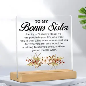 Acrylic Desktop Ornament with Wooden Base, 1 Count Bonus Sister Gift, Desktop Decoration for Home Office, Gift for Sister, Home Decor