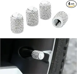 4PCS Bling Car Tire Valve Stem Caps, Crystal Rhinestone Tire Caps Car Tire Valve Covers, Universal Auto Dustproof Wheel Tire Valve Caps for Cars, SUVs, Trucks, Bikes ( White)