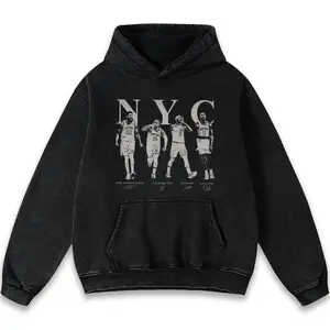 [Sale Up To 40%] Vintage New York City Basketball Washed Hoodie, Retro NYC Basketball Players Graphic Hoodie, Knicks Fan Streetwear Apparel
