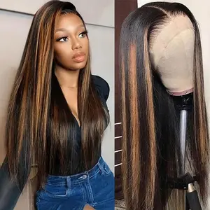 [BLACK HIGHLIGHT STRAIGHT ]ALIGLOSSY 13x6 Ombre Balayage Highlight Straight Lace Front Wigs 1B 30 Balayage Highlight PRE Colored HD Transparent Bone Straight Lace Frontal Human Hair Wigs For Women