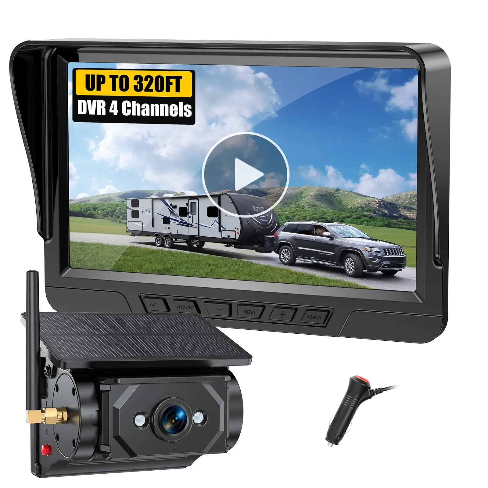 Solar RV Camera - Wireless Magnetic Reversing Camera HD 1080P/Night Vision and Recording Function No Wiring, No Drilling Installation Takes Only a Few Minutes 7-Inch Split Screen Suitable for Trucks, Trailers, Fifth Wheels Solar Powered Over 25 Hour