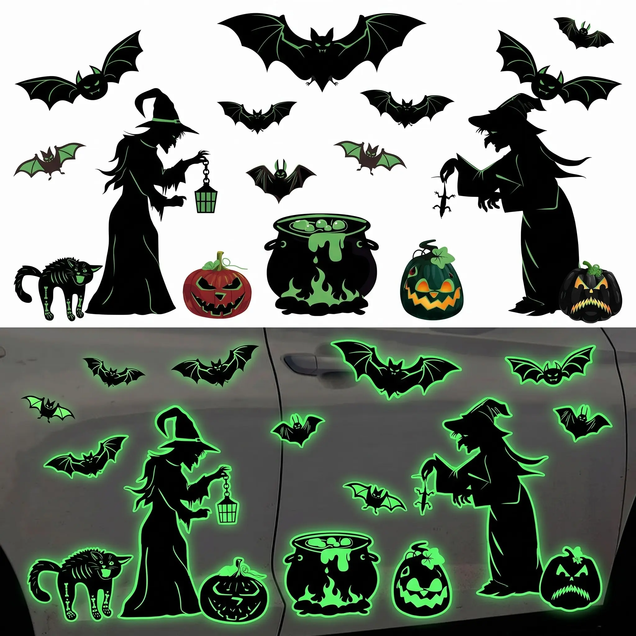 Halloween Magnets for Car & Fridge, Bat Pumpkin Witch Skeleton Halloween Decorations, Garage Door Magnets, Trunk or Treat Car Decorations