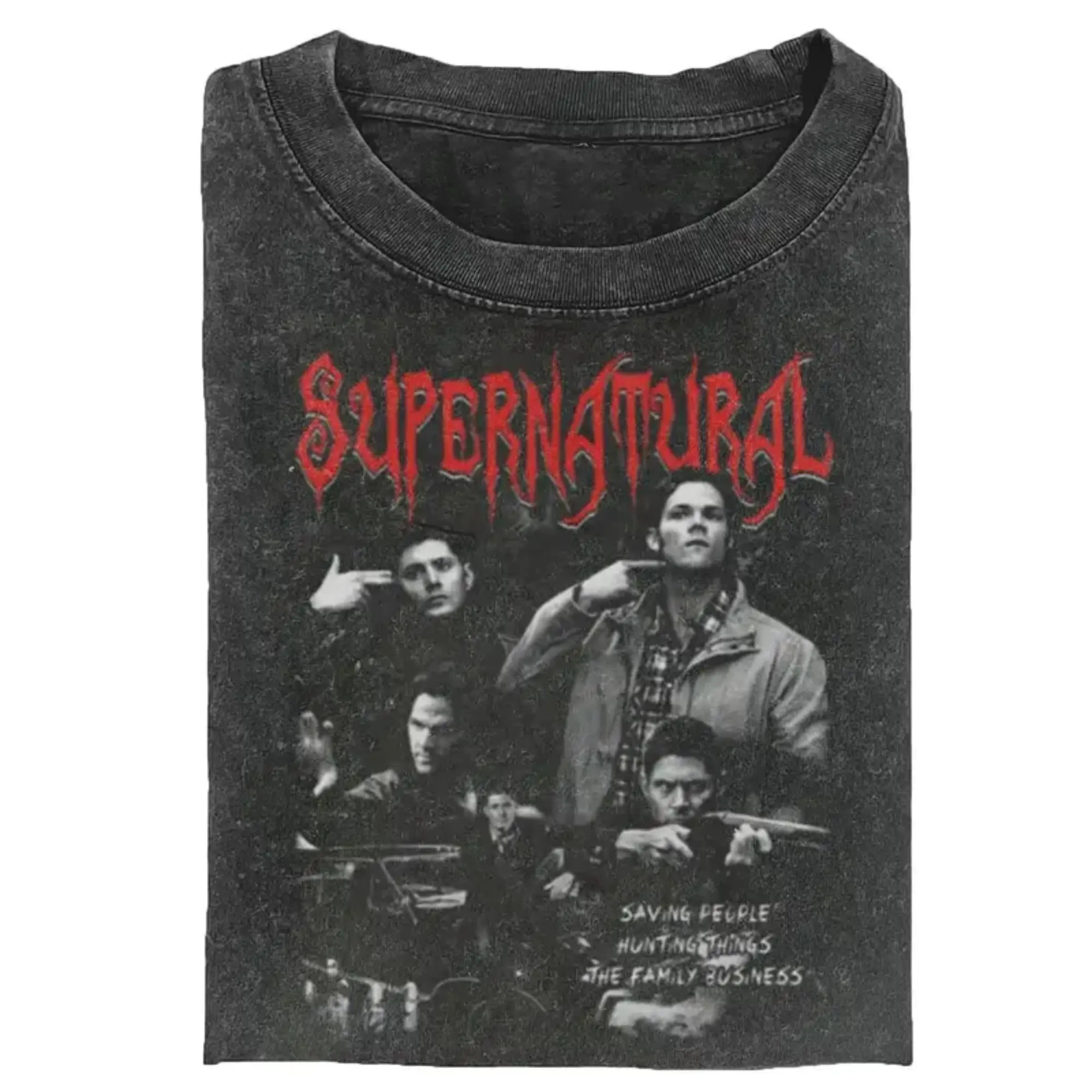 Vintage Supernatural Sam and Dean Winchester T-Shirt - Retro Horror TV Show Graphic Tee, Saving People Hunting Things Shirt, Funny Movie Graphic Tee, Fitted Short leeve T-Shirt - Men's Black Round Neck Menswear, Gift For Men, Gift For Women