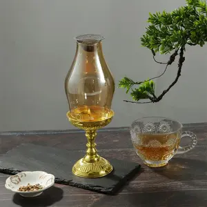 Vintage Glass Essential Oil Burner, 1 Count Essential Oil Burner with Metal Base, Home Fragrance Holder for Yoga Spa Meditation
