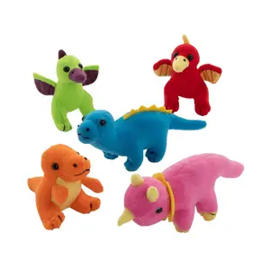 3 1/4" - 4 1/4" Mini Neon Multicolor Stuffed Dinosaurs - 12 Pc.