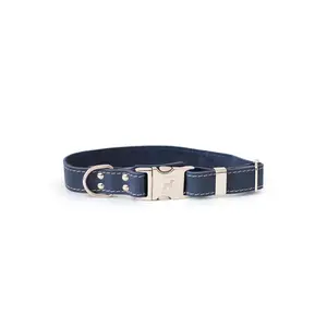 Bestseller Quick-Release Blue Jeans Leather Dog Collar with Metal Buckle