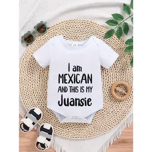 Baby Cotton Onesie - "I AM MEXICAN AND THIS IS MY JUANSIE" Print, Soft Short Sleeve Romper for Boys and Girls, Casual Cute Clothing with Cartoon Design, Easy Diaper Change | Playful Print Romper | Cozy Infant Wear, Baby Romper, Perfect for Outdoor