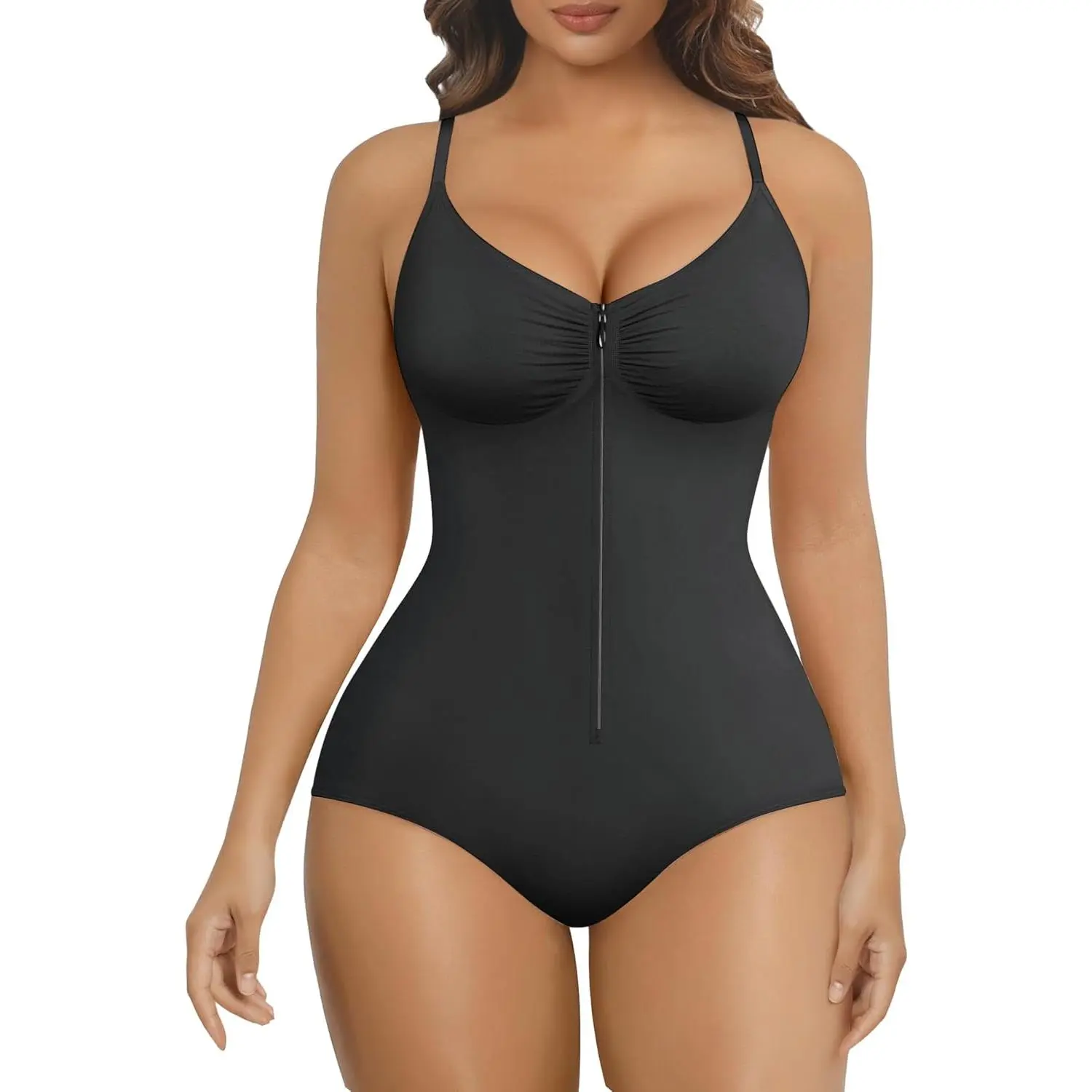 Seamless Tummy Control Shapewear Bodysuit for Women, Zip-Up Open Bust Design with Waist Defining Compression