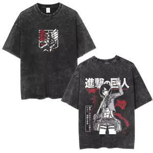 Washed Vintage Anime Attack on Titan Mikasa Ackerman Merch T-shirt Men Women Manga Cosplay Oversized T Shirt Man Cotton T-shirts1