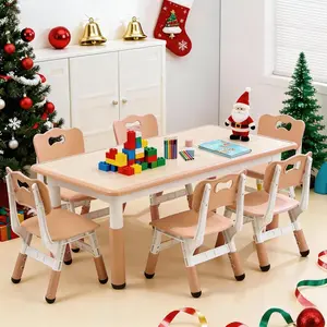 Adjustable Kids Table and 6 Chairs Set – Graffiti-Resistant, Non-Slip Legs – Multi-Activity Preschool Desk – Ideal for Home, Learning Room, or Daycare, Ages 2-10