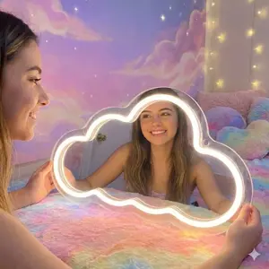 Cloud Mirror Neon Sign: Silver Acrylic Kids Room Decor