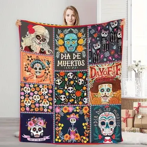 1pc Halloween Skeleton Witch Blanket, Soft Casual Warm Blanket, Multifunctional Office Blanket, Outdoor Camping Travel Blanket, All-Season Multifunctional Gift Blanket