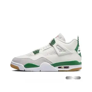 White and Green Suede-Mesh Mid-Top Basketball Shoes