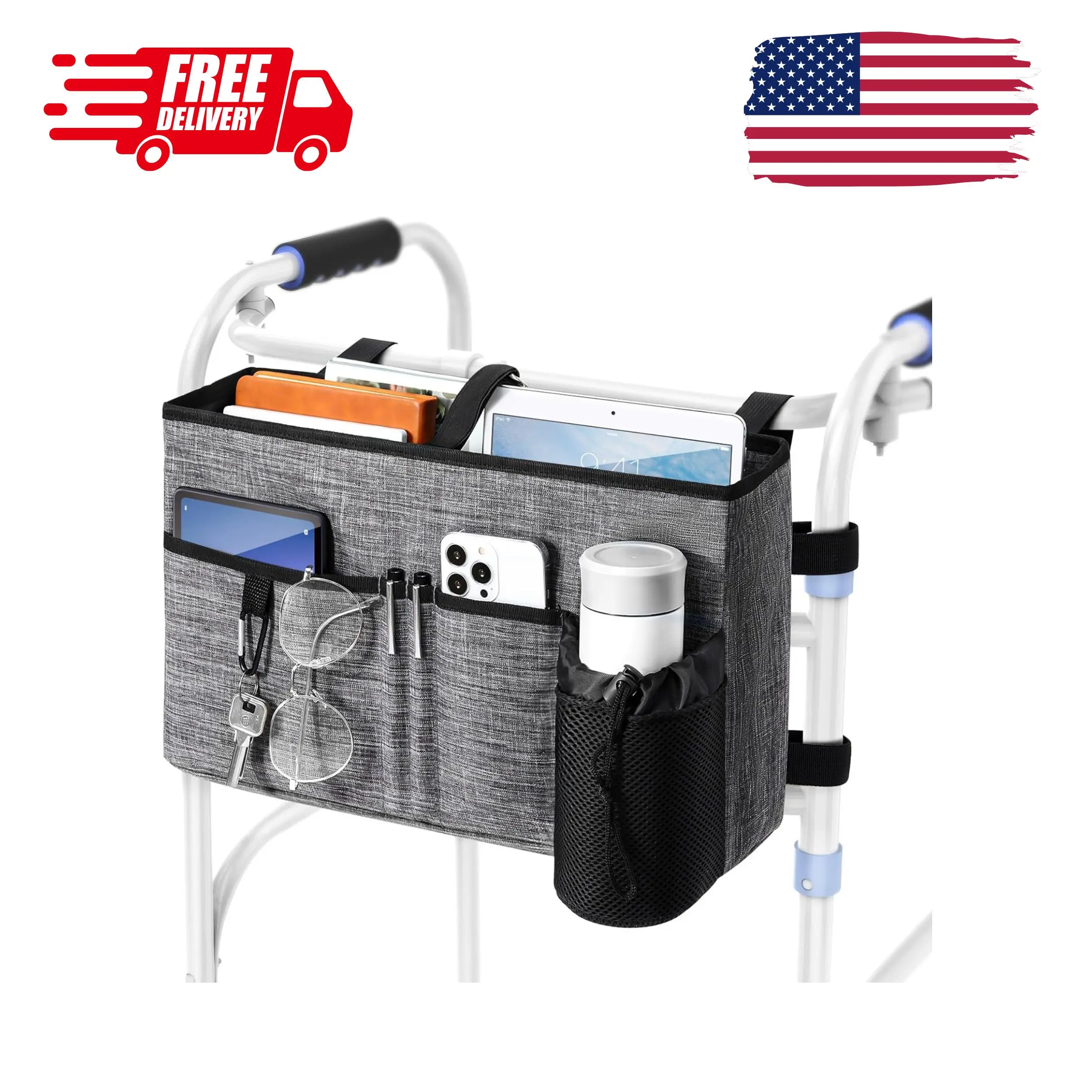 Walker Bags for Folding Walker Accessories for Seniors,Gray