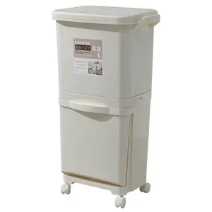 KRISBOW 42L Plastic Japanese-Style Kitchen Trash Can - Double-Layered Home Model, Compress Lid, Wet-Dry Separation, Eco-Friendly for Indoor Use | Trash Cans for Kitchen