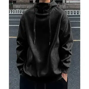 Men's Streetwear High Collar Hoodie Loose Fit Pullover Soft Cotton Blend Fleece Cozy Comfortable Everyday Wear