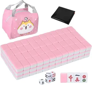 Mini Mahjong Set  Waterproof Majiang 144 Melamine Tiles 0.94"(24MM) with Portable Travel Handbag ,Suitable for party multiplayer games, puzzle combination games and family gatherings.