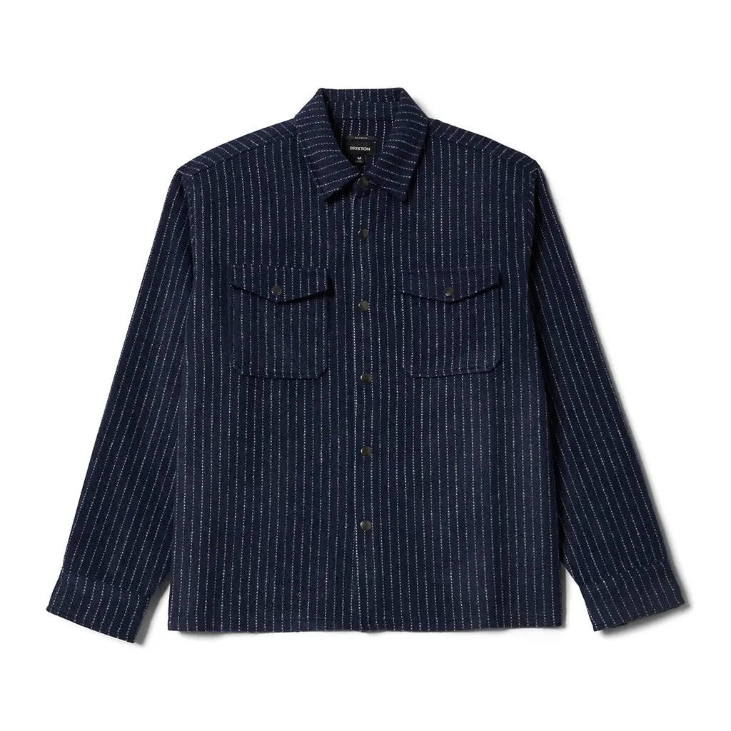 Men's Long-Sleeve Casual Selden Shirt, Soft Brushed Flannel, Mood Indigo Pinestripe, Menswear