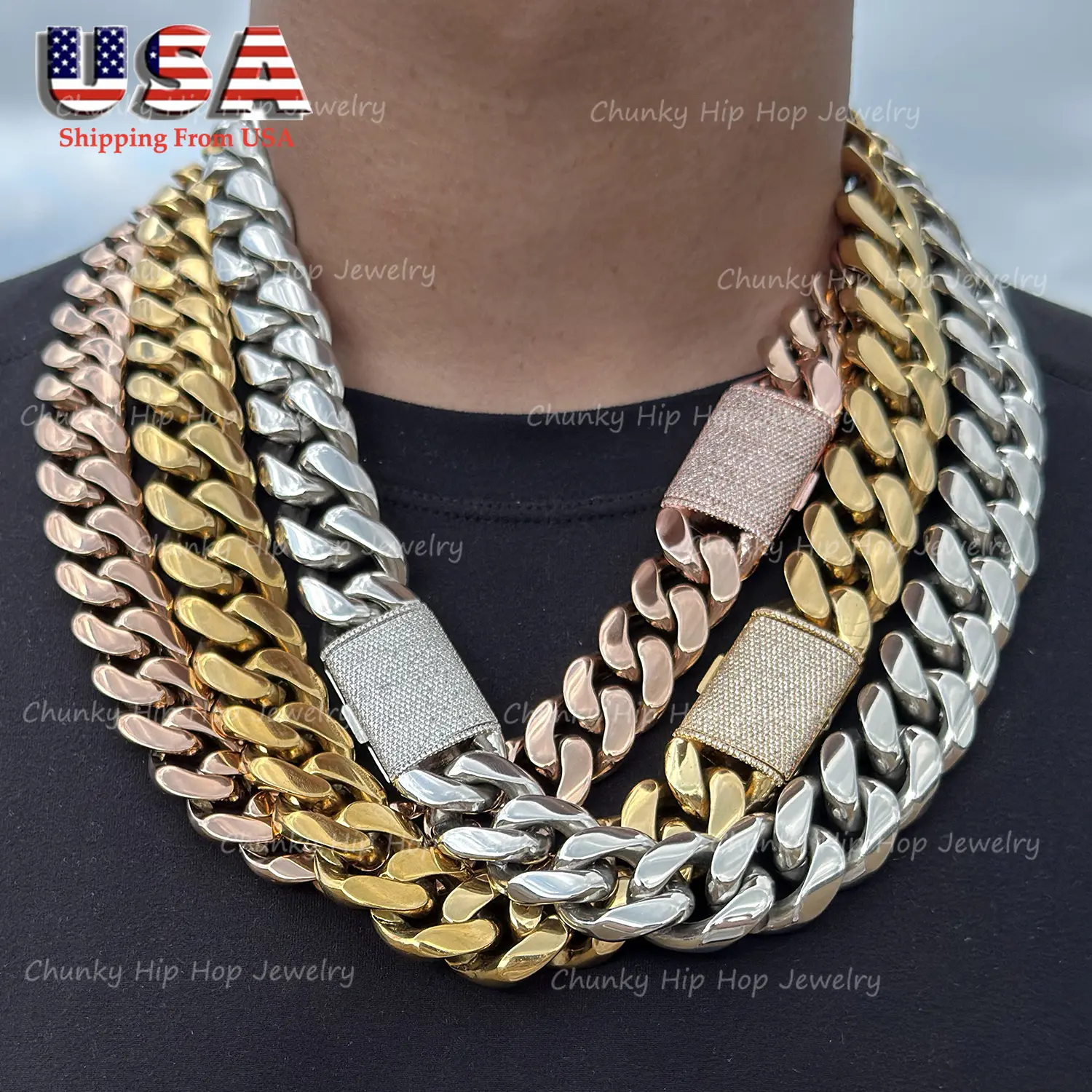 Chunky Cuban Link Chain, Unisex Hip Hop Jewelry Necklace in Hypoallergenic Stainless Steel with Moissanite Clasp, 12/14/18/20/22mm Bold Width, Adjustable 18-30 Inch, Cuban Chunky Chain, Chunky Hip Hop Jewelry