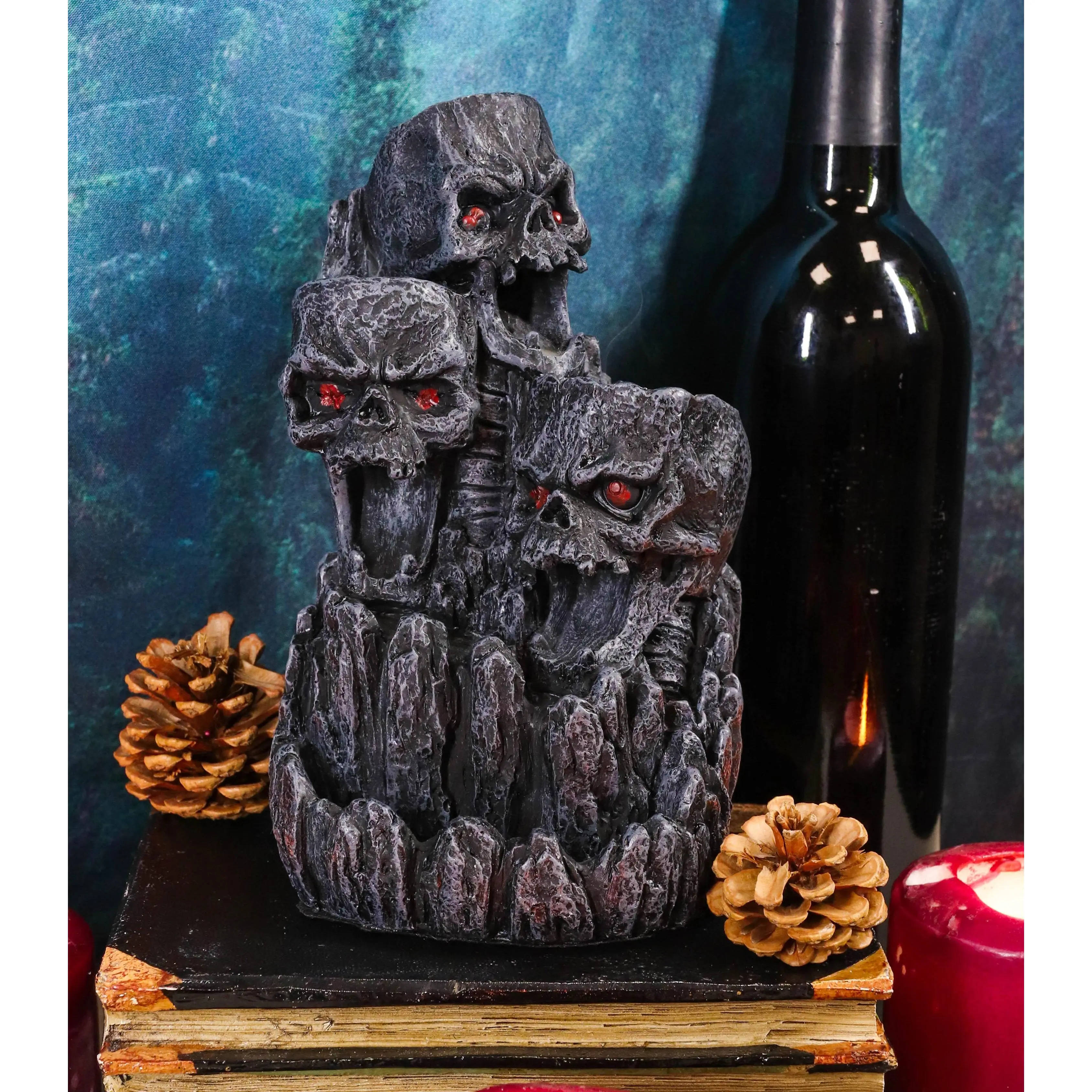 Ebros Three Screaming Skulls Death Mountain Cave Backflow Incense Burner Statue