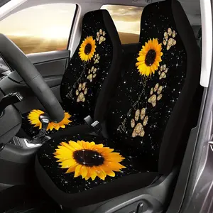 Sunflower Starry Sky Print Car Seat Covers, Car Seat Cushions, 2 Piece Set, Universal Fit, Polyester, All-Season, Dry Clean Only, Comfortable Ultra-Soft, Car Seat Protectors