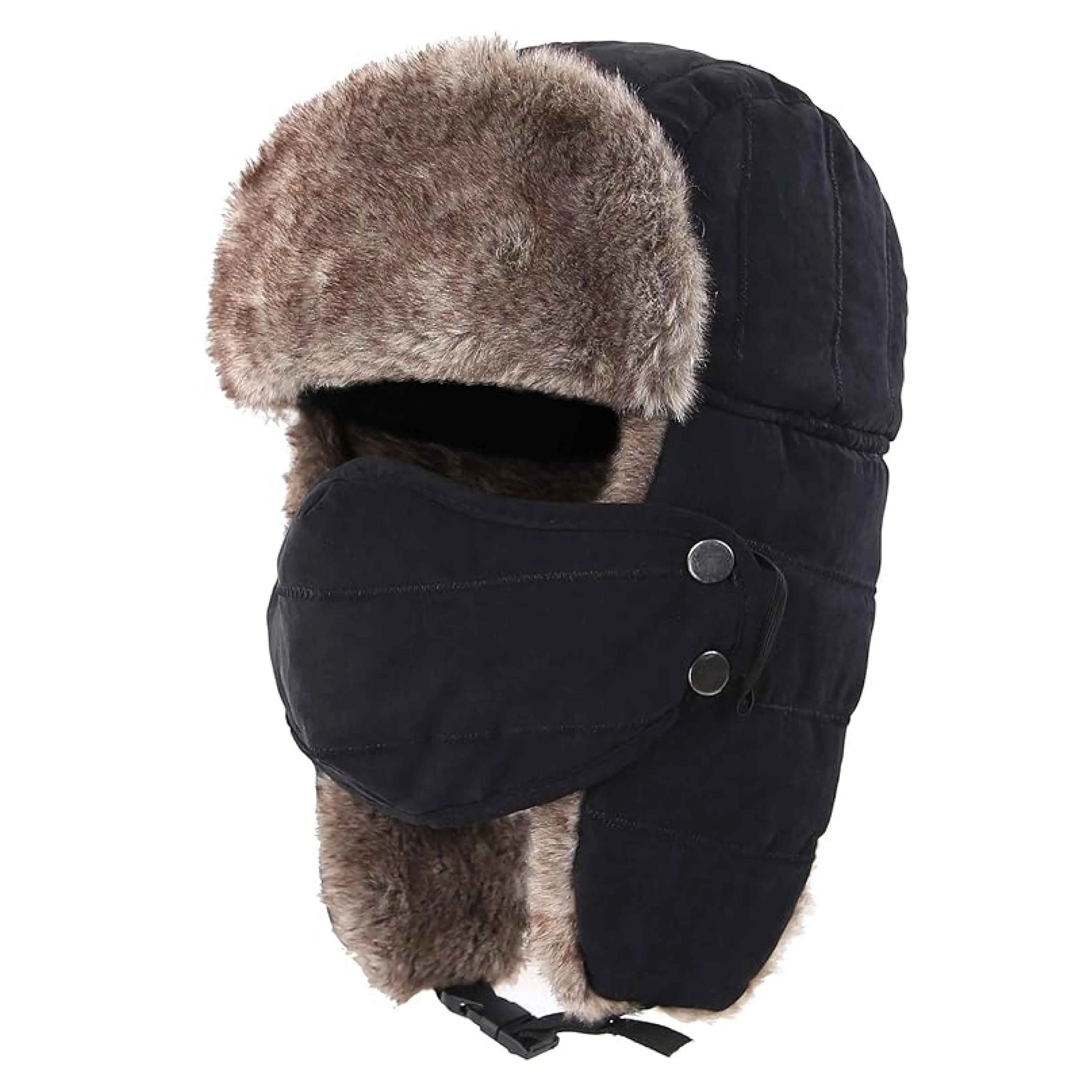 Men's Trooper Trapper Hat Warm Winter Hats with Removable Face Mask Earflaps Faux Fur Hunting Outdoor Hat