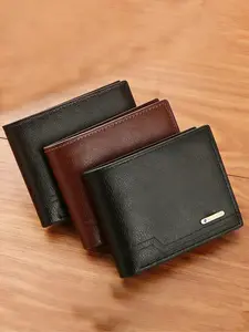 Men's Business Style Faux Leather Wallet, Customizable Text, Capital Letter Abbreviation, Personalized Solid Color, Small Foldable Design