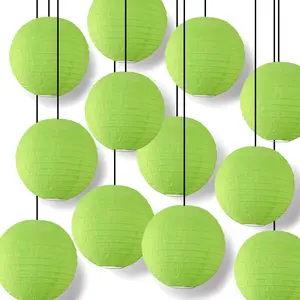 BULK PACK (12) 14 Inch Neon Green Shimmering Nylon Lantern