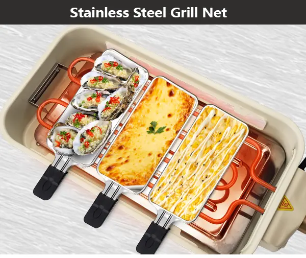 Product Introduction of Pukomc Electric Indoor Grill,2 in 1 Indoor Grills for Kitchen with Grill Net & Non-Stick Cooking Removable Plate, Temperature Control, Dishwasher Safe, 1500W Smokeless barbecue Universal Griddle 5