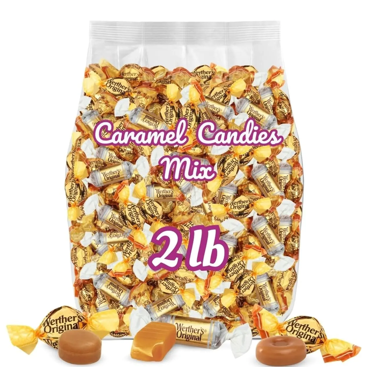 Werther's Original Hard, Creamy Filled & Chewy Caramel Candies, 2 LB Mix – Individually Wrapped Classic, Soft & Creamy Caramels – Made with Real Butter & Fresh Cream – Bulk Bag for Sharing