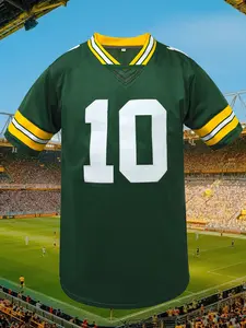 Men's Stitched Football Jersey,Letter and Number Embroidered V Neck Loose Fit Short Sleeve T-Shirt, Casual All Season Wear, Unisex Design for Training and Competition, Sportswear Top