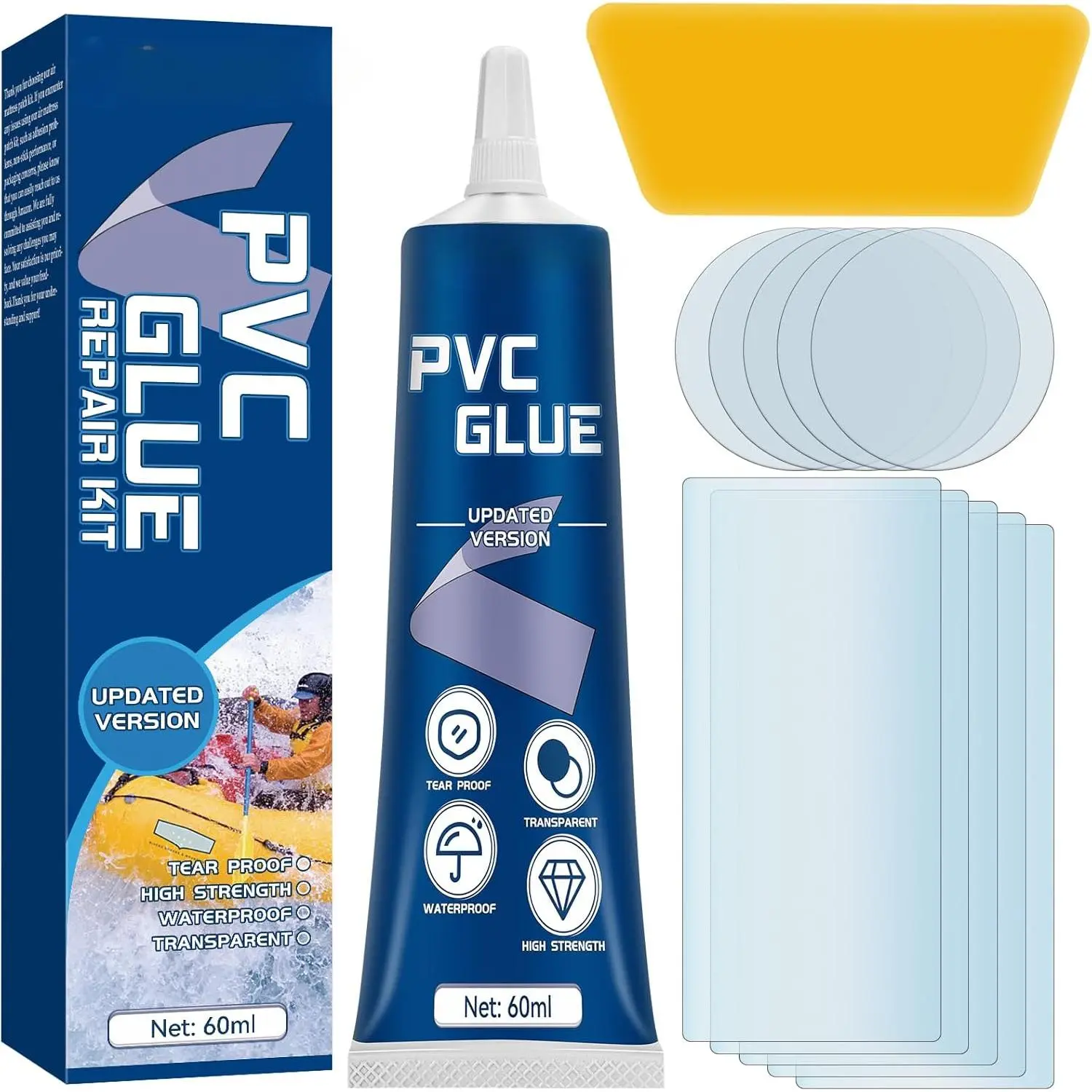 Air Mattress Patch Kit, Waterproof Vinyl Repair Kit, High Strength PVC Adhesive for Inflatables, PVC Boats, Vinyl Glue (60ml/1 Pack)