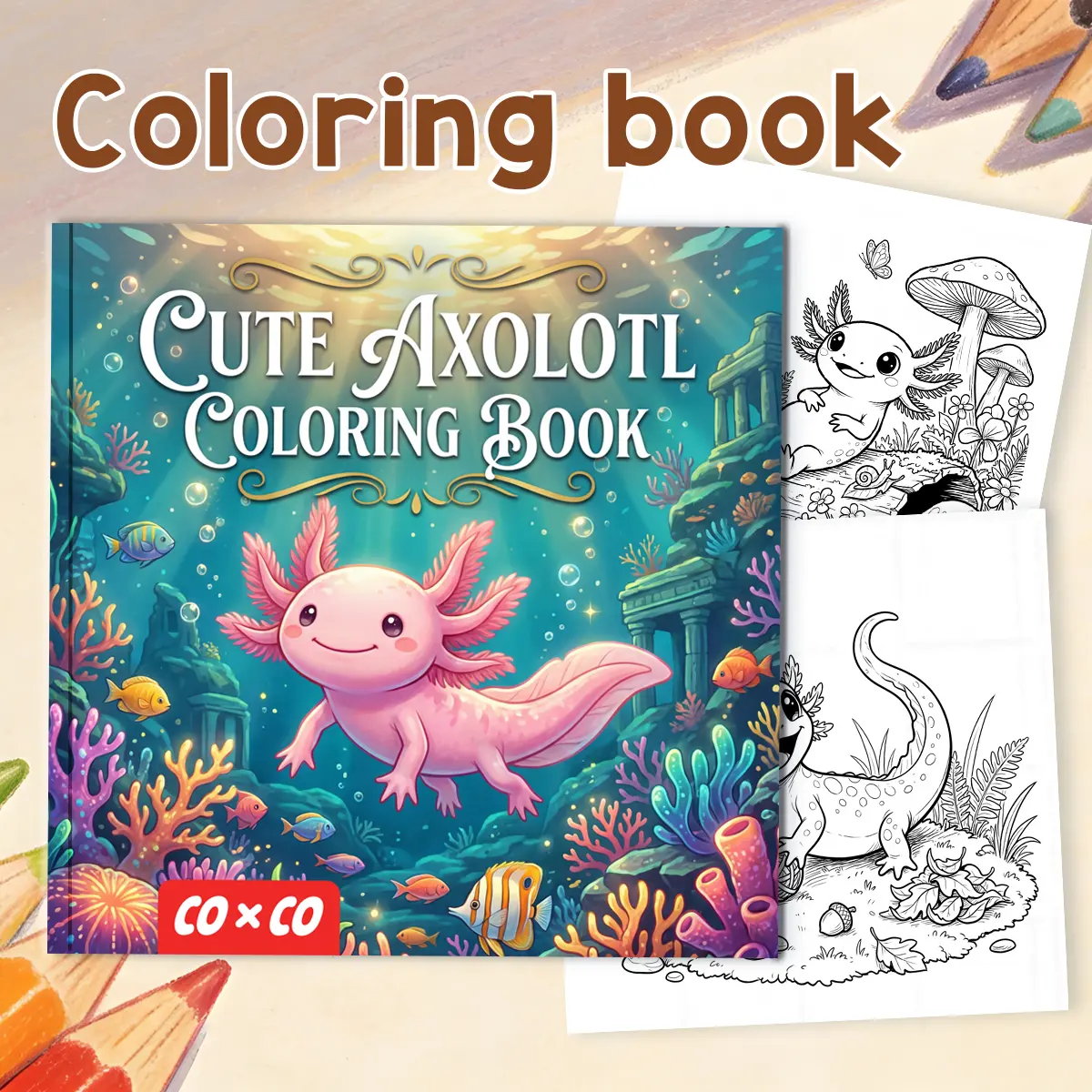 Cute Axolotl Art Activity Paper Sheets, 21cm Aquatic Amphibian Detailed Artwork Drawing & Pigment Filling Pages, Creative Art Supplies to Enhance Creative Skills for Adults & Teens coloring