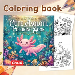 Cute Axolotl Art Activity Paper Sheets, 21cm Aquatic Amphibian Detailed Artwork Drawing & Pigment Filling Pages, Creative Art Supplies to Enhance Creative Skills for Adults & Teens