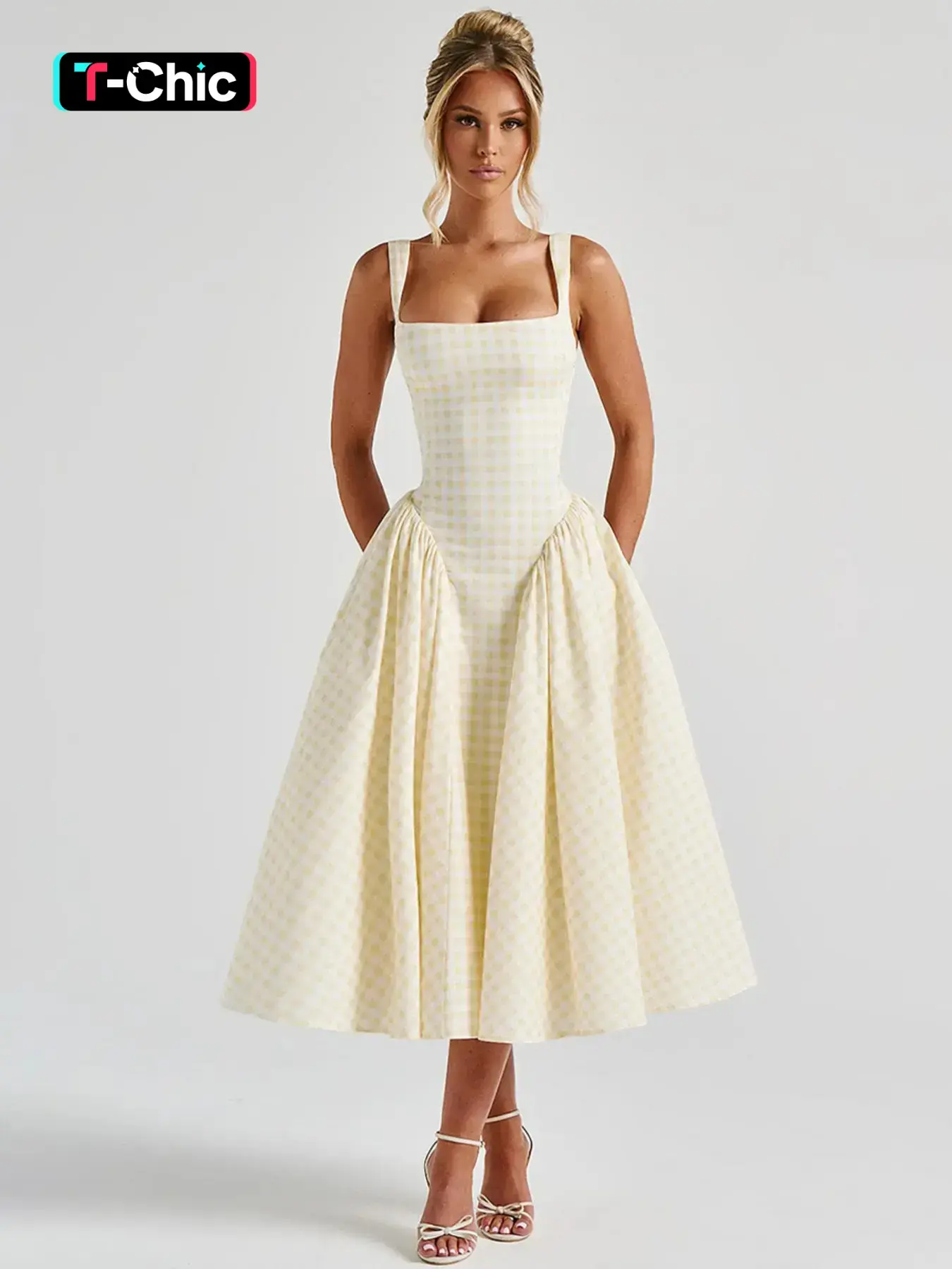 Women's Gingham Print Square Neck Tank Dress, Chic Fashion Casual Sleeveless Slim Fit A Line Dress for Daily Outdoor Wear, Ladies Dress for Summer Womenswear - TikTok Shop Women's Gingham Print Square Neck Tank Dress, Chic Fashion Casual Sleeveless Slim Fit A Line Dress for Daily Outdoor Wear, Ladies Dress for Summer Womenswear - TikTok Shop