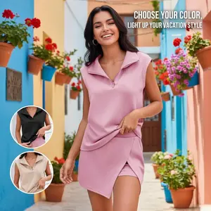 HOT Womens 2 Piece Skirt Sets Summer Sleeveless Half Zip Sweatshirt Athletic Skorts Tennis Outfits Casual Sweatsuits with Built-in Shorts Buttery Soft Fabric for Active Lifestyle #SpringStatements - Clothes, Womenswear