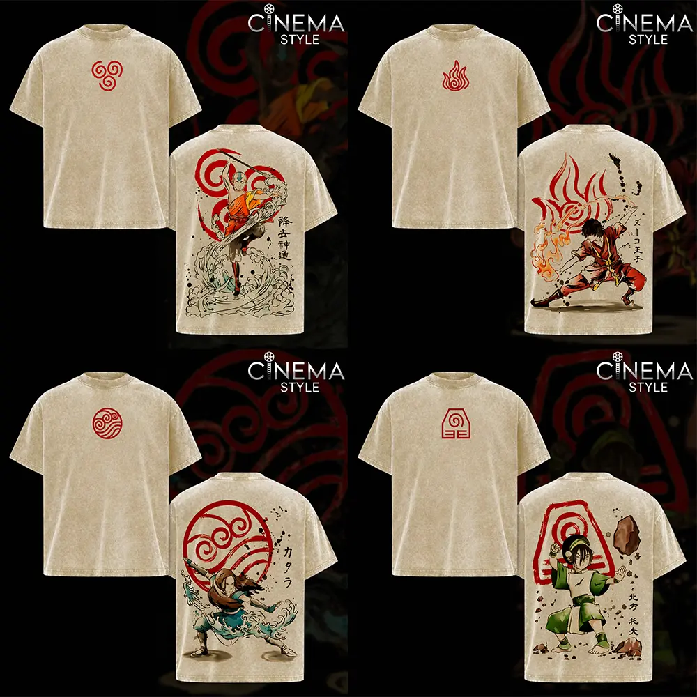 Avatar: The Last Airbender V3 Acid-Washed Cotton T-Shirt, Vintage Graphic Tee for Fans of the Series Avatar: The Last Airbender, Top Streetwear Cotton Design for Men and Women, Unisex T-Shirt Hot