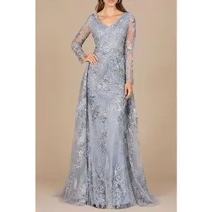 Lace Long Sleeve Gown with Overskirt